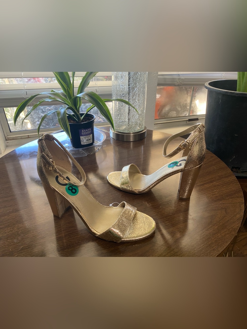 G by Guess Gold  Ankle-Strap Block Heel Sandals Size 8